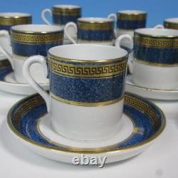 Minton China Greek Key Powder Blue Gold 11 Demitasse Cups and 12 Saucers