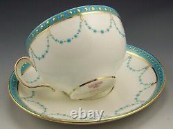 Minton Davis Collamore Raised Gold Turquoise Jewel Swags Cup & Saucer