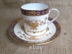 Minton'Dynasty' Cup & Saucer Conalt Blue Band & Raised Gold demitasse Design