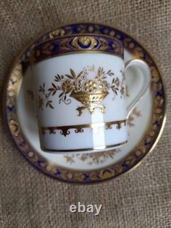 Minton'Dynasty' Cup & Saucer Conalt Blue Band & Raised Gold demitasse Design