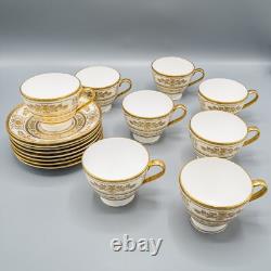 Minton England Argyle H4965 Footed Cup & Saucers Set of 8 FREE USA SHIPPING