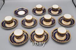 Minton For Tiffany & Co. H5060 9 Demitasse Cups & 10 Saucers Gold Cobalt Blue