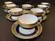 Minton G3950 Cup And Saucers Set Of 8 Gold Encrusted Cobalt Blue Enameled