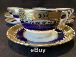 Minton G3950 Cup and Saucers Set of 8 Gold Encrusted Cobalt Blue Enameled