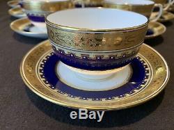 Minton G3950 Cup and Saucers Set of 8 Gold Encrusted Cobalt Blue Enameled
