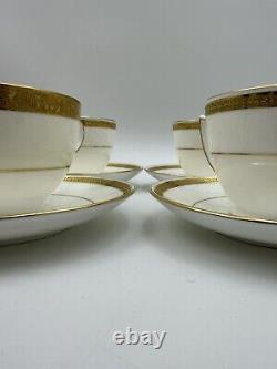 Minton G9816 Gold & White Teacup & Saucer Set x 6 Bone China Made in England