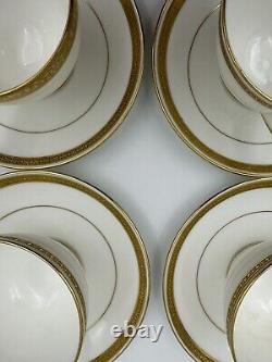 Minton G9816 Gold & White Teacup & Saucer Set x 6 Bone China Made in England