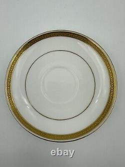 Minton G9816 Gold & White Teacup & Saucer Set x 6 Bone China Made in England