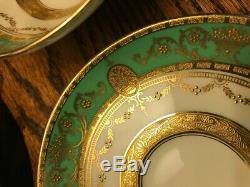 Minton Green Gold Encrusted Tea Cup & Saucer EUC