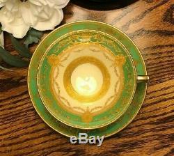 Minton Green Gold Encrusted Tea Cup & Saucer EUC