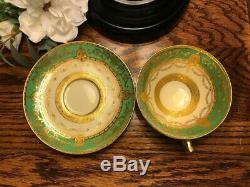 Minton Green Gold Encrusted Tea Cup & Saucer EUC