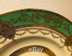 Minton Green Gold Encrusted Trio Cup Saucer Luncheon Plate 3 Pce Set