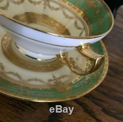 Minton Green Gold Encrusted Trio Cup Saucer Luncheon Plate 3 Pce Set