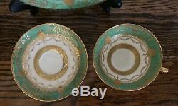 Minton Green Gold Encrusted Trio Cup Saucer Luncheon Plate 3 Pce Set