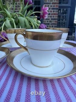 Minton H1935 Gold Greek Key Demitasse Cups & Saucers Set of 7 Excellent