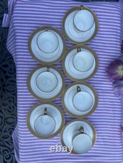 Minton H1935 Gold Greek Key Demitasse Cups & Saucers Set of 7 Excellent