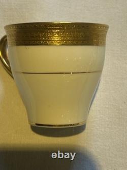 Minton H1935 Gold Greek Key Demitasse Cups & Saucers Set of 7 Excellent