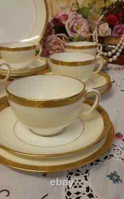 Minton H. 2809 Cups, Saucers, Side Plates. Cream/ White And Gold Romaneaque Teaset