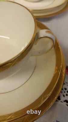Minton H. 2809 Cups, Saucers, Side Plates. Cream/ White And Gold Romaneaque Teaset