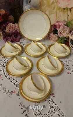 Minton H. 2809 Cups, Saucers, Side Plates. Cream/ White And Gold Romaneaque Teaset