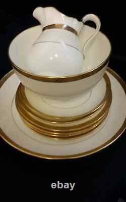 Minton H. 2809 Cups, Saucers, Side Plates. Cream/ White And Gold Romaneaque Teaset