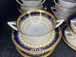 Minton H 3668 9 2 Handled Tea Cups Soup withSaucers Gold Cobalt Blue Encrusted Rim