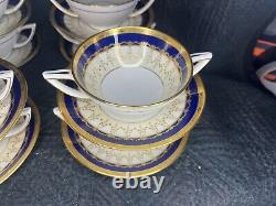 Minton H 3668 9 2 Handled Tea Cups Soup withSaucers Gold Cobalt Blue Encrusted Rim