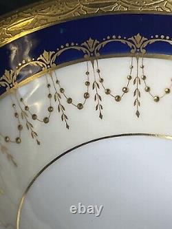 Minton H 3668 9 2 Handled Tea Cups Soup withSaucers Gold Cobalt Blue Encrusted Rim