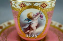 Minton Hand Painted Cherub Raised Gold & Platinum Pompadour Pink Cup & Saucer