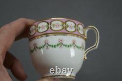 Minton Hand Painted Floral Pompadour Pink & Gold Coffee Cup & Saucer C. 1860s B