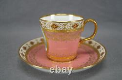 Minton Hand Painted Girl Portrait Raised Gold & Platinum Pompadour Pink Cup