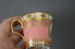Minton Hand Painted Girl Portrait Raised Gold & Platinum Pompadour Pink Cup