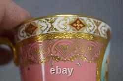 Minton Hand Painted Girl Portrait Raised Gold & Platinum Pompadour Pink Cup