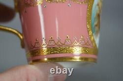 Minton Hand Painted Girl Portrait Raised Gold & Platinum Pompadour Pink Cup