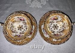 Minton Peach Gold Tea Cup & Saucer (2) c. 1828-1842 Green & Sons St. Pauls London