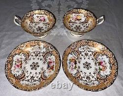 Minton Peach Gold Tea Cup & Saucer (2) c. 1828-1842 Green & Sons St. Pauls London