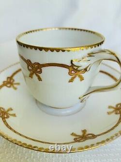 Minton Split Handle Cup Saucer Gold Bows Antique