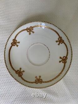 Minton Split Handle Cup Saucer Gold Bows Antique