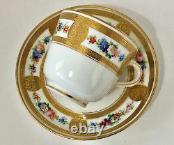 Minton Tea Cup & Saucer, Hand Painted Flowers, Gold Medallions