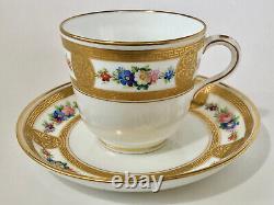 Minton Tea Cup & Saucer, Hand Painted Flowers, Gold Medallions