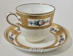 Minton Tea Cup & Saucer, Hand Painted Flowers, Gold Medallions