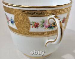 Minton Tea Cup & Saucer, Hand Painted Flowers, Gold Medallions