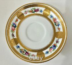 Minton Tea Cup & Saucer, Hand Painted Flowers, Gold Medallions