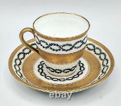 Minton cup and saucer G9982 with acid etched gold band border & laurel wreath