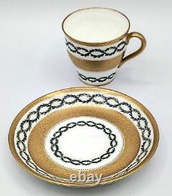 Minton cup and saucer G9982 with acid etched gold band border & laurel wreath