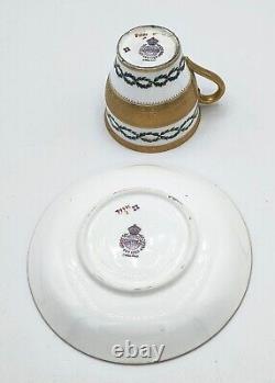 Minton cup and saucer G9982 with acid etched gold band border & laurel wreath