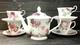 Mix & Match Four Tea Cups Saucers And Teapot Cheerful Pink Florals Gold Trim