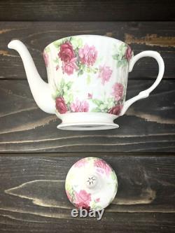 Mix & Match Four Tea Cups Saucers And Teapot Cheerful Pink Florals Gold Trim