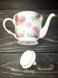 Mix & Match Four Tea Cups Saucers And Teapot Cheerful Pink Florals Gold Trim