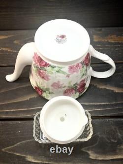 Mix & Match Four Tea Cups Saucers And Teapot Cheerful Pink Florals Gold Trim